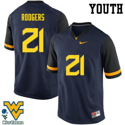 Youth West Virginia Mountaineers NCAA #21 Ira Errett Rodgers Navy Authentic Nike Stitched College Football Jersey LA15Q41HR